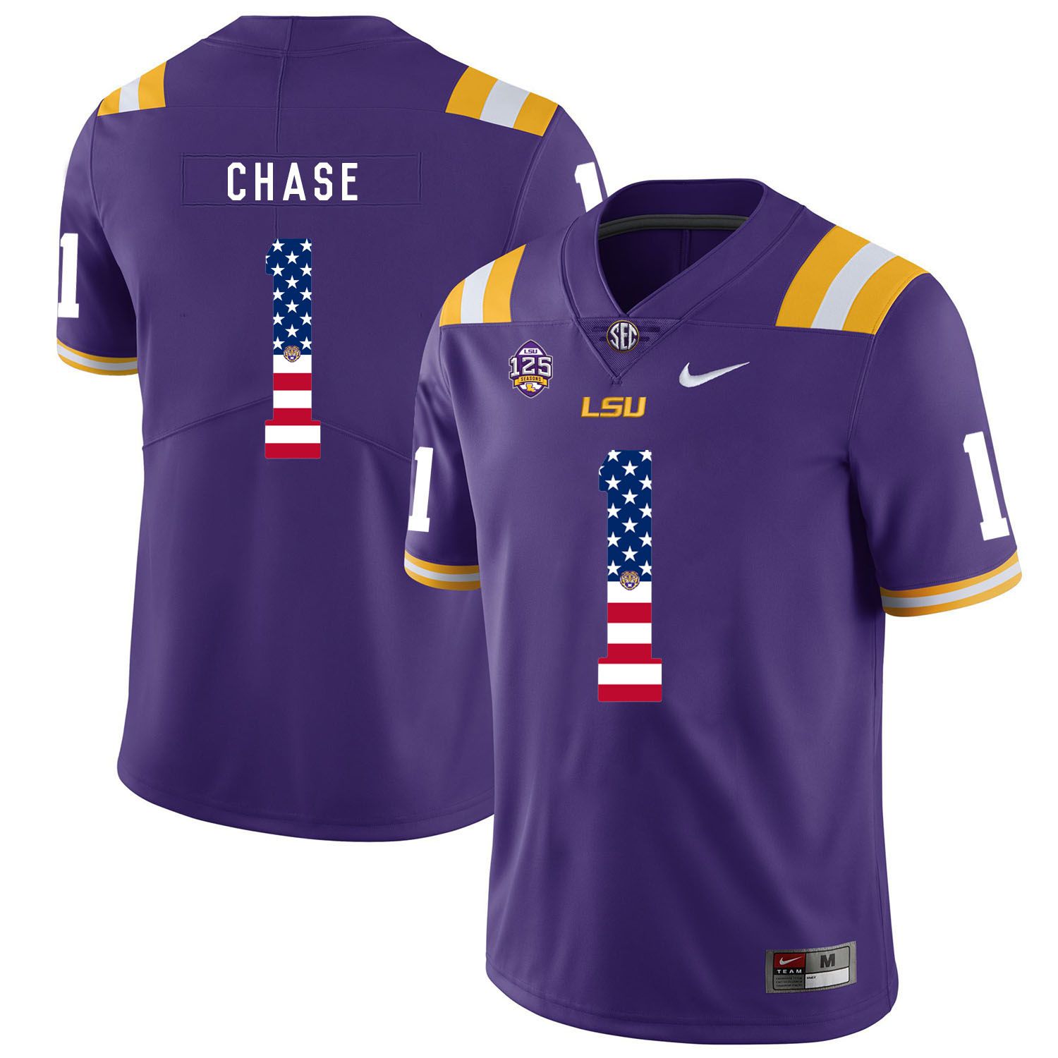 Men LSU Tigers #1 Chase Purple Flag Customized NCAA Jerseys->customized ncaa jersey->Custom Jersey